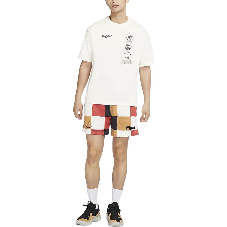Men's Air Jordan Minimalistic Alphabet Logo Printing Round Neck Pullover Short Sleeve Creamy White T-Shirt DV3076-133