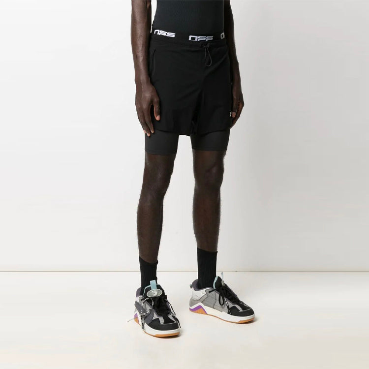 Men's Off-White SS21 Loose Alphabet Waist Cycling Shorts Black OMVH009V21FAB0011001