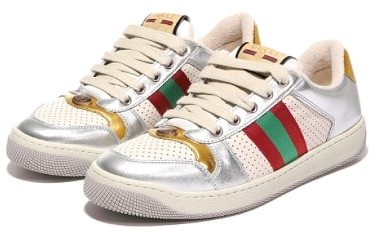 (WMNS) Gucci Screener Metallic Calfskin Web 'Silver Gold' 701103-AACEG-8143