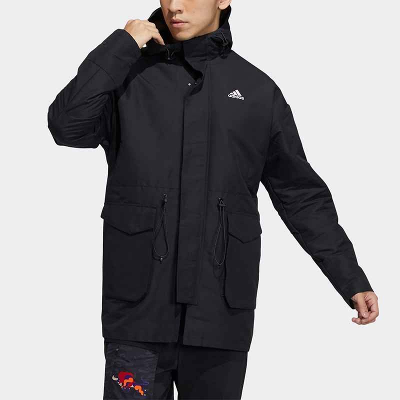 adidas Cny Jkt Top Sports Training Printing hooded Fleece Lined Woven Jacket Black H37917