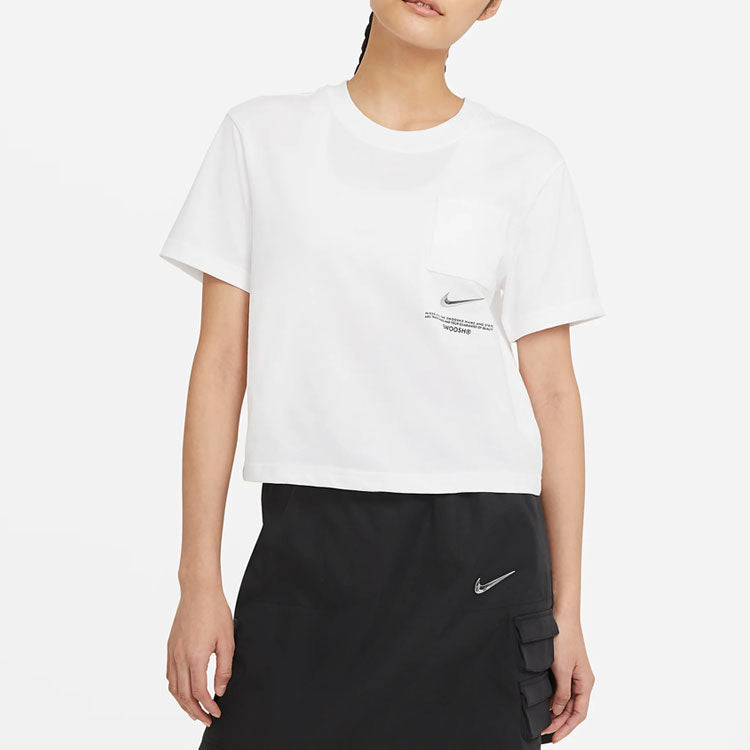 (WMNS) Nike Sportswear Swoosh Short Printed Round Neck Pullover T-Shirt White CZ8912-100
