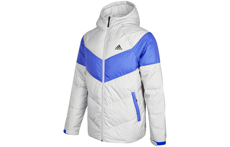 Men's adidas Outdoor Sports Colorblock Hooded With Down Feather Gray Jacket H20791