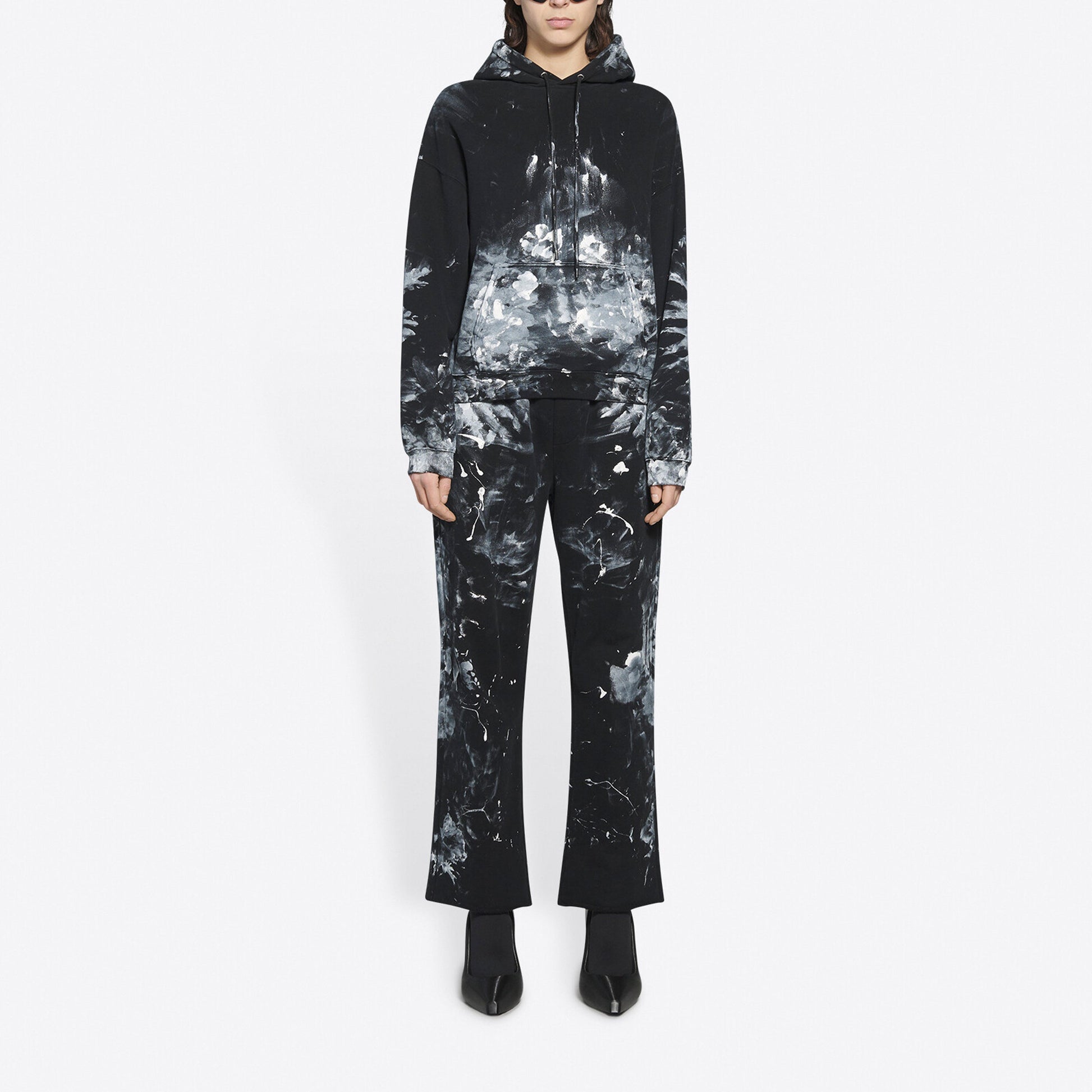 (WMNS) Balenciaga Printing Fleece Hoodie Black 662531TKVG21070