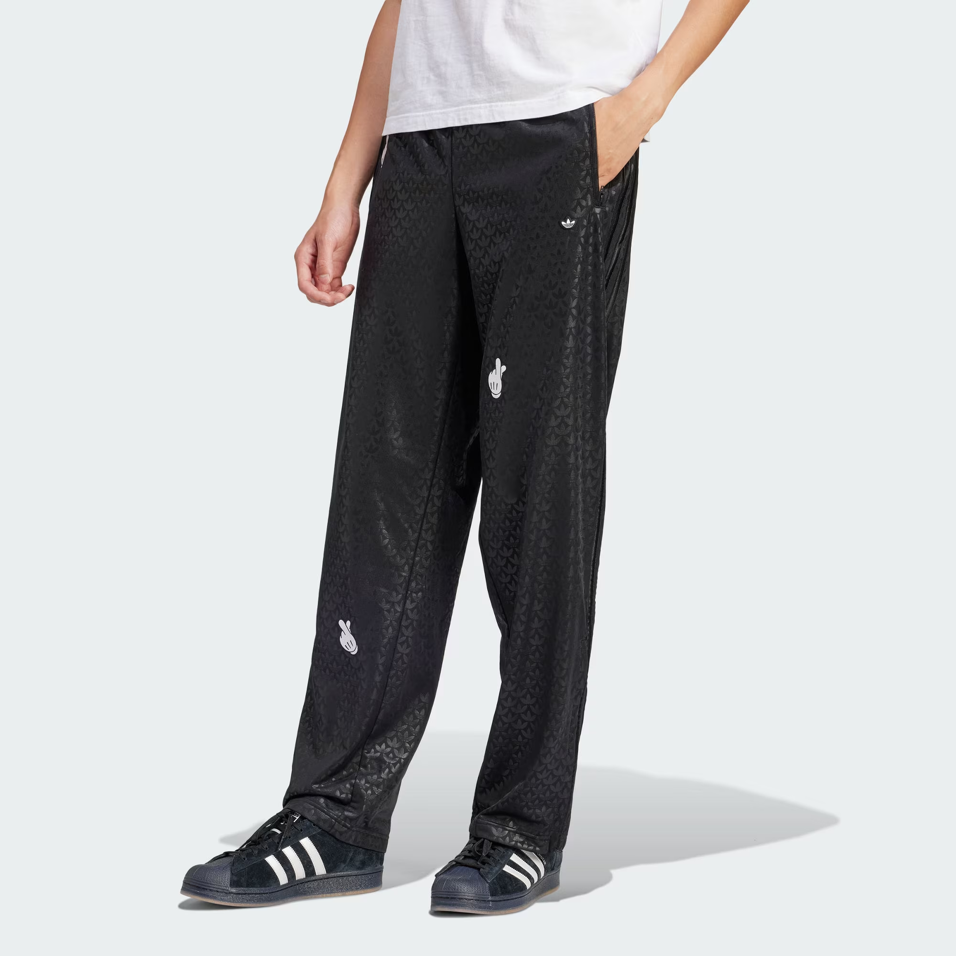 adidas Mickey Mouse x Originals Embroidered Monogram Firebird Track Pants Asia Sizing 'Black' IY2277
