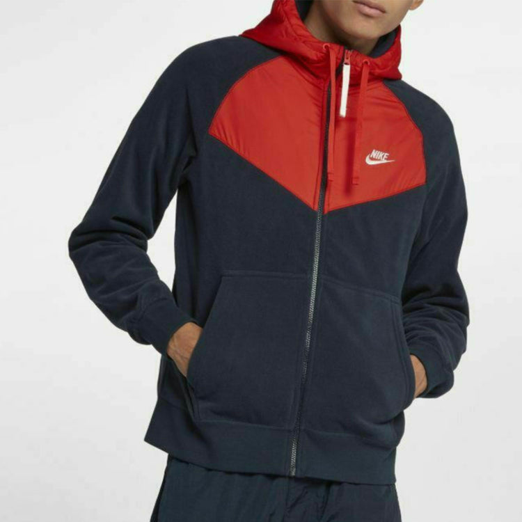 Nike hooded Fleece Lined Sports Jacket Red Blue 929114-451