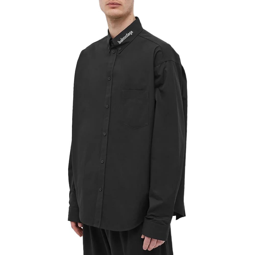Balenciaga Logo Collar Long Sleeve Button Down Shirt 'Black' 671586TYB181000