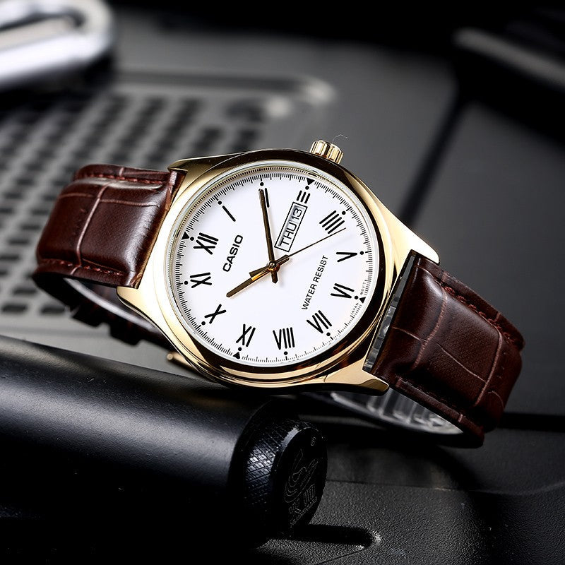 Casio Retro Fashion Business Analog Watch 'Gold White Brown' MTP-V006GL-7B
