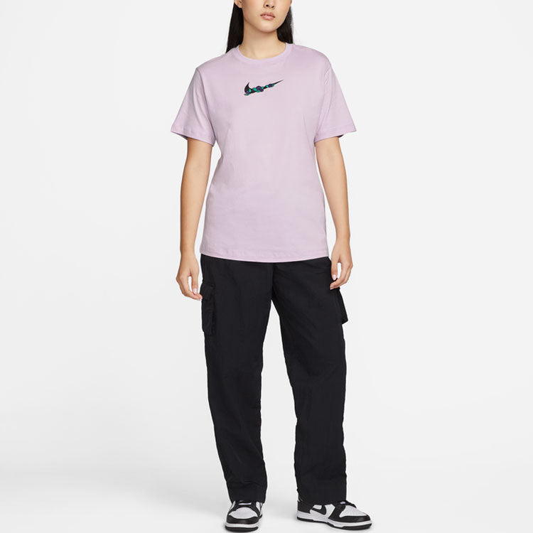 (WMNS) Nike Logo Plant Printing Casual Sports Round Neck Short Sleeve Pink Purple T-Shirt DN5887-530