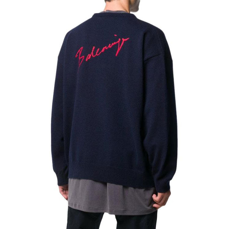 Balenciaga Back Logo Crew Neck Knit Cashmere Knit Sweatshirt 'Navy' 583111T40924140