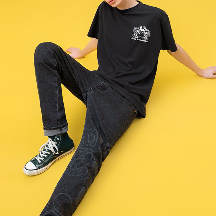 Men's Levis Logo Alphabet Printing Loose Round Neck Short Sleeve Black A0612-0000