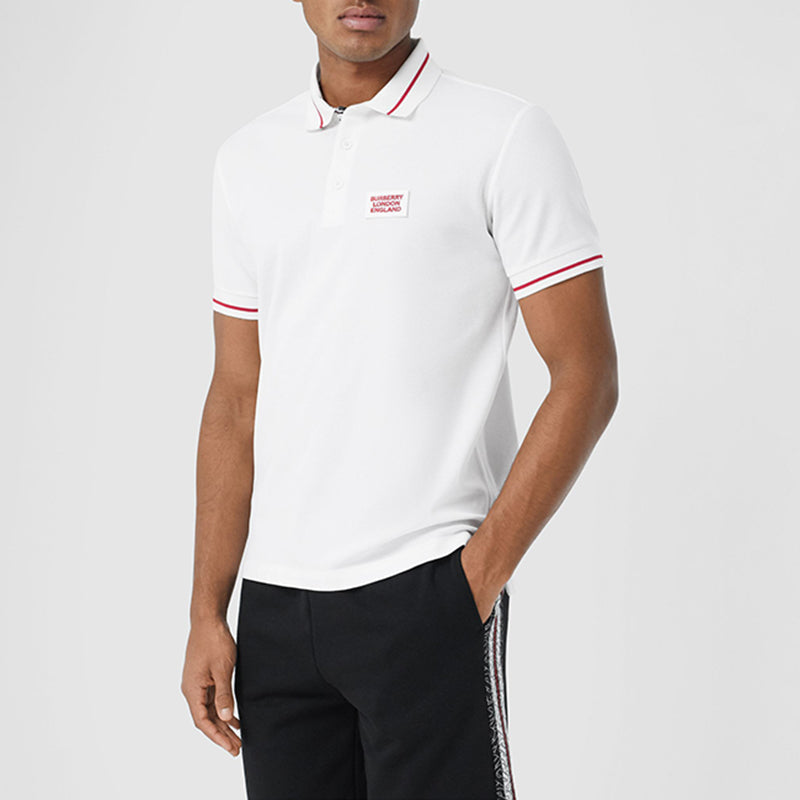 Men's Burberry Logo Intarsia Short Sleeve Polo Shirt White 80259731
