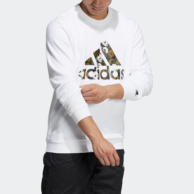 adidas soutlets Panda Logo Printing Sports Round Neck Pullover White HM9377