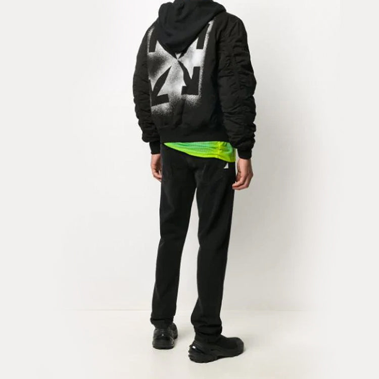 Off-White Stencil Arrows Motif Hooded Bomber Jacket OMEH017E20FAB0011001