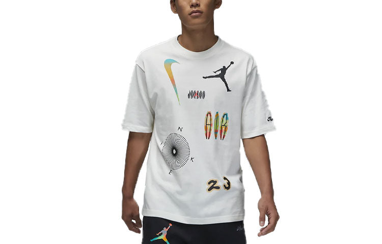 Men's Air Jordan Multi-Color Alphabet Numeric Logo Printing Casual Short Sleeve White T-Shirt DQ7363-133