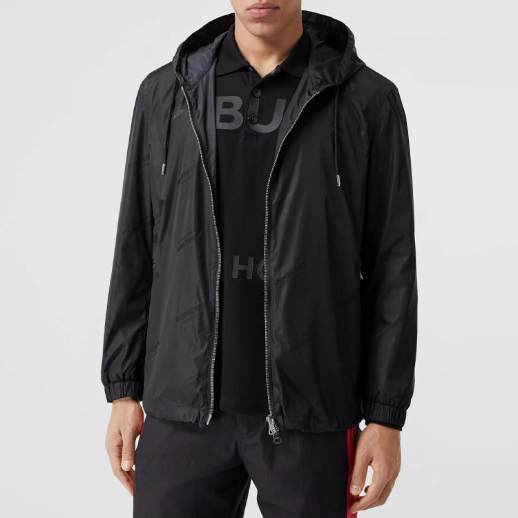 Men's Burberry Logo Jacquard Econyl Hooded Jacket Black 80298701