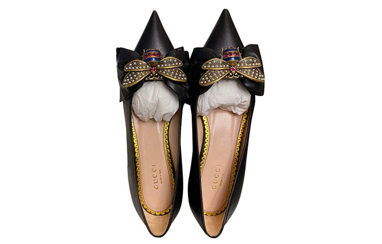 (WMNS) Gucci Queen Margaret Leather Flat 'Black' 524633-BKO00-1000