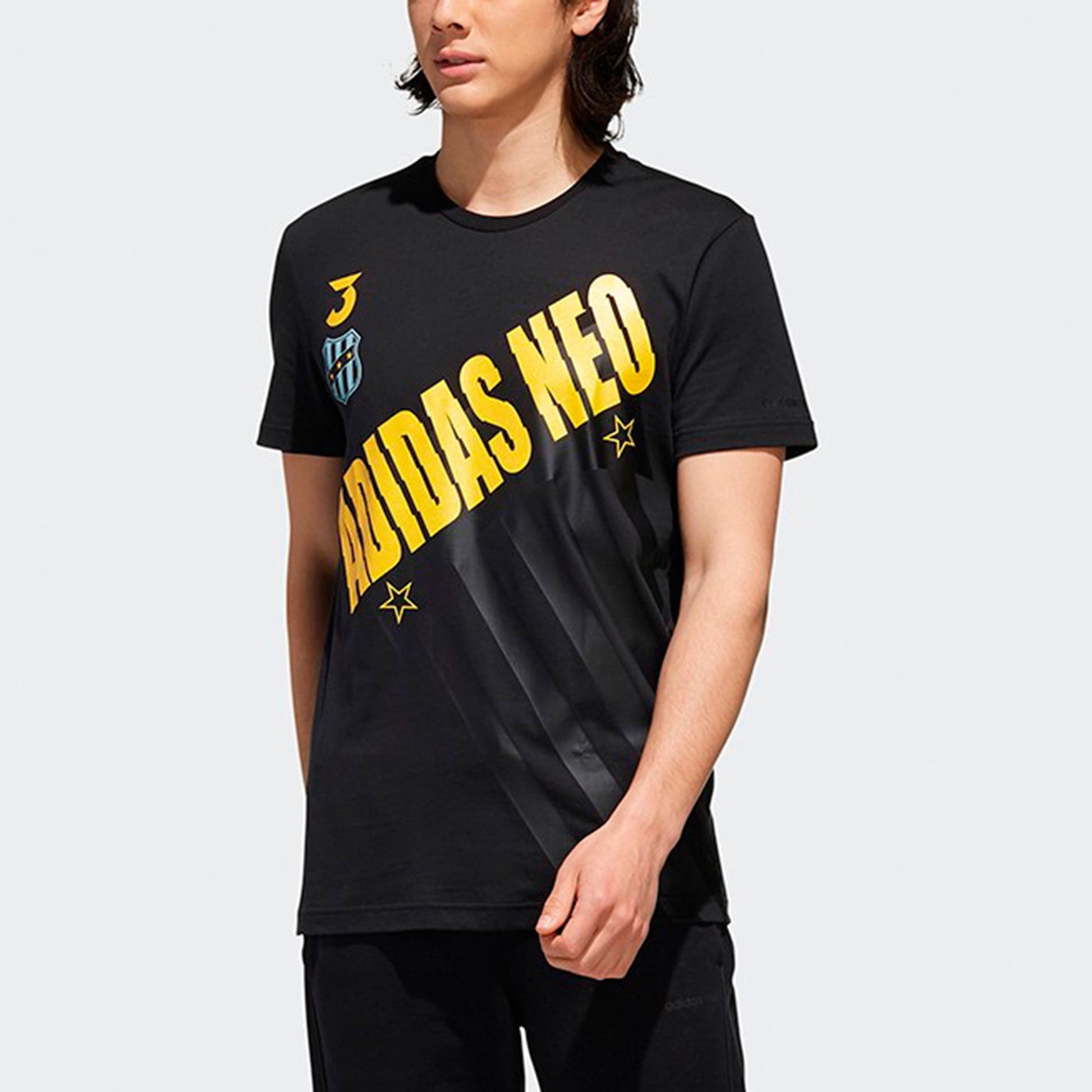 adidas neo M Fav Brnd Gr T Large Logo Printing Knit Sports Short Sleeve Black EI4513