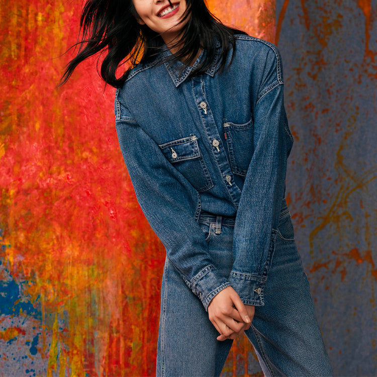 Levis lapel Asymmetric Pocket Denim Shirt Blue A0155-0000