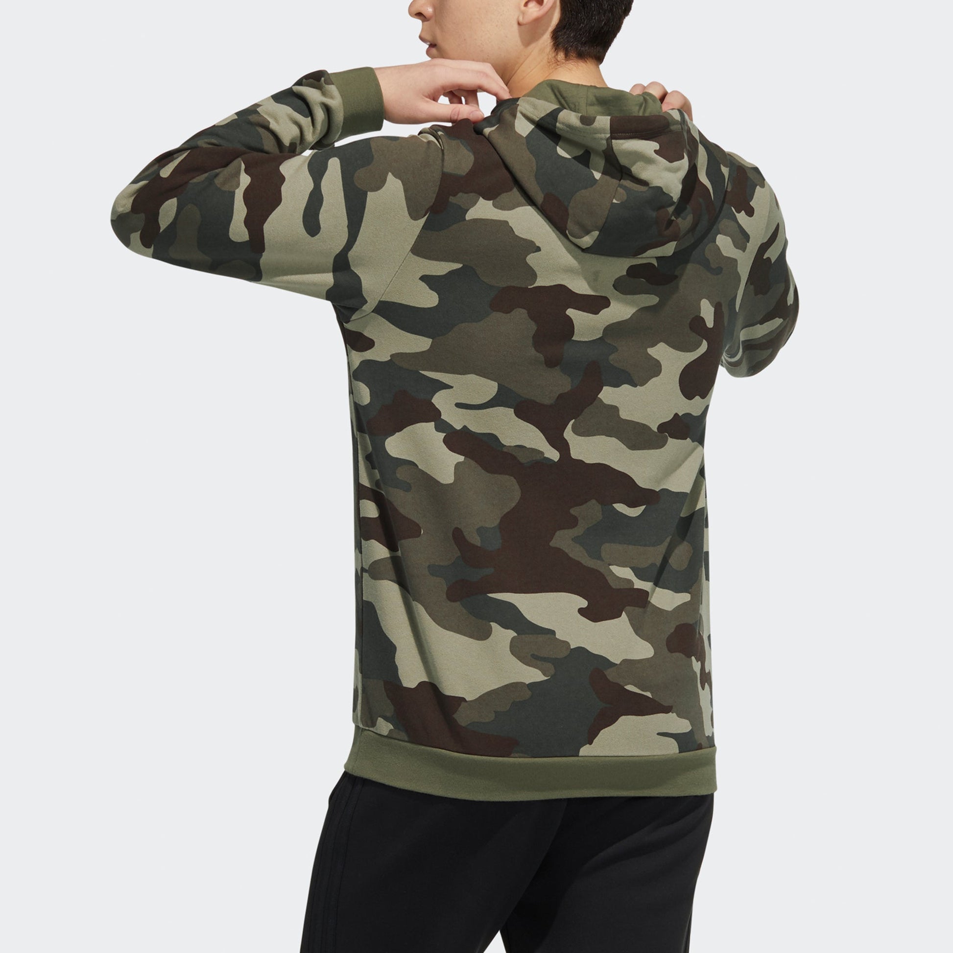 Men's adidas neo Sw Camo Hdy Logo Printing Camouflage Sports Pullover Olive H45226