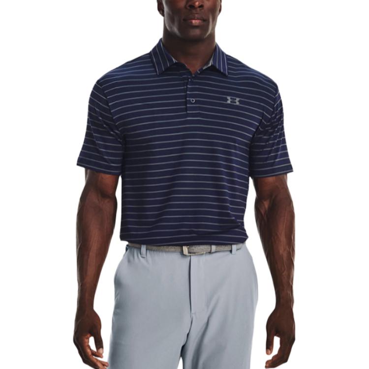 Under Armour Playoff Core Stripe Polo Shirt 'Midnight Navy Grey' 1351130-410