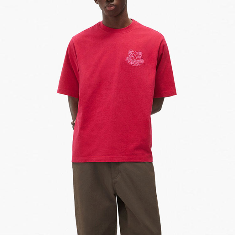 Men's KENZO FW21 Tiger Head Printing Casual Short Sleeve Red T-Shirt FB65TS053401-26