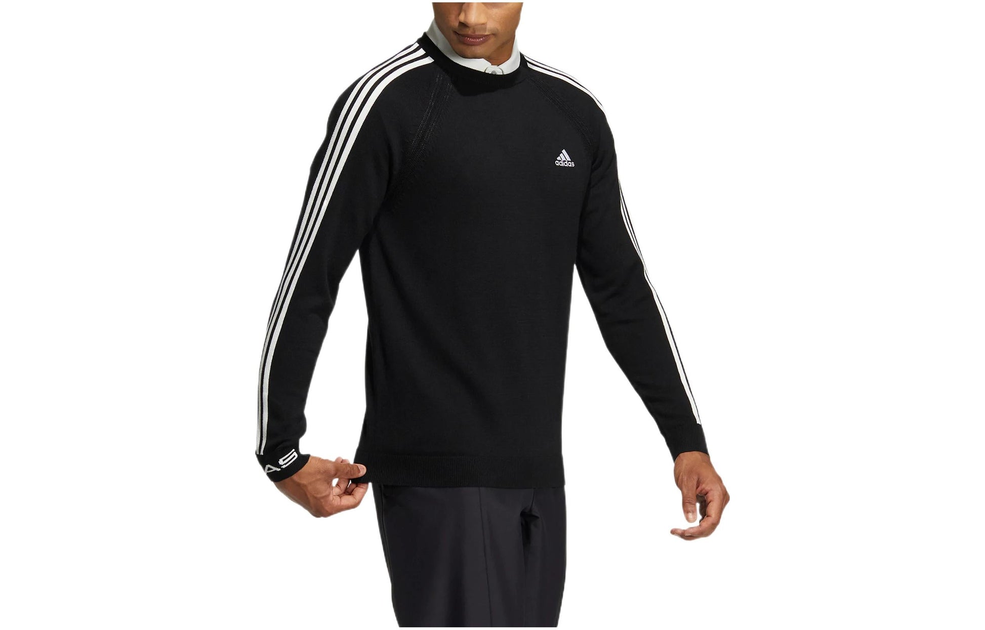 Men's adidas 3st Cn Sweater Stripe Logo Printing Pullover Round Neck Long Sleeves Black HG8316