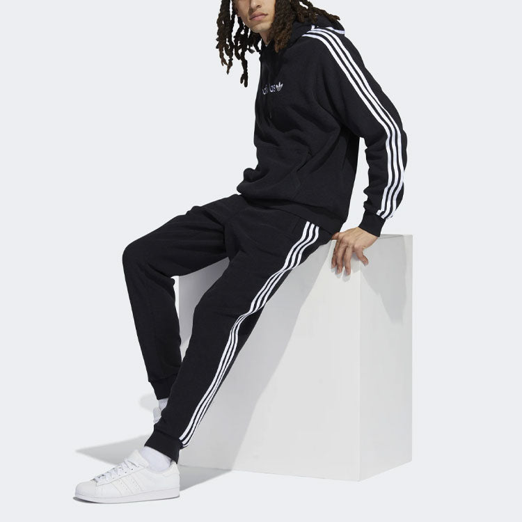 Men's adidas originals Alphabet Printing Stripe Athleisure Casual Sports Bundle Feet Autumn Black Pants H31238