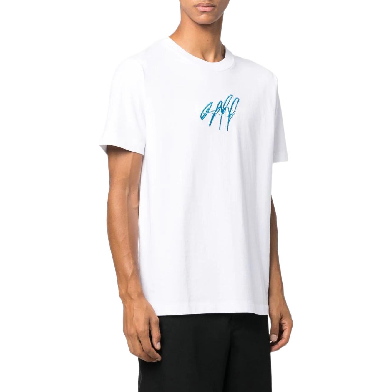 Men's Off-White SS22 Round Neck Pullover Embroidered Short Sleeve White T-Shirt OMAA027F22JER0150171