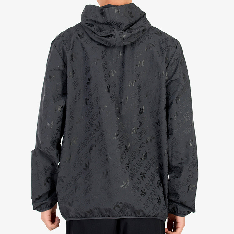 adidas originals Full Print logo Casual Hooded Jacket Black CE1549