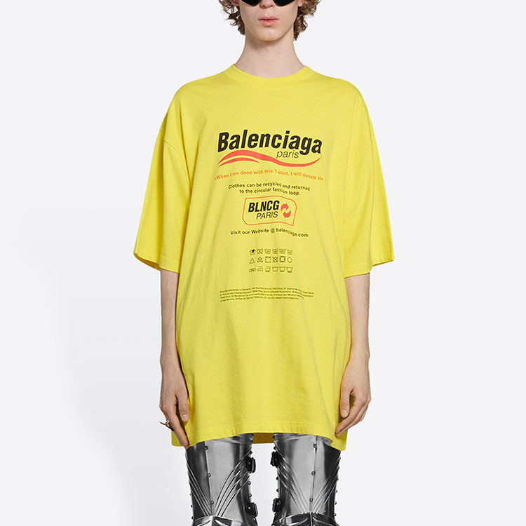 Men's Balenciaga Dry Cleaning Boxy Logo Printing Loose Short Sleeve Yellow 651795TKVF87175