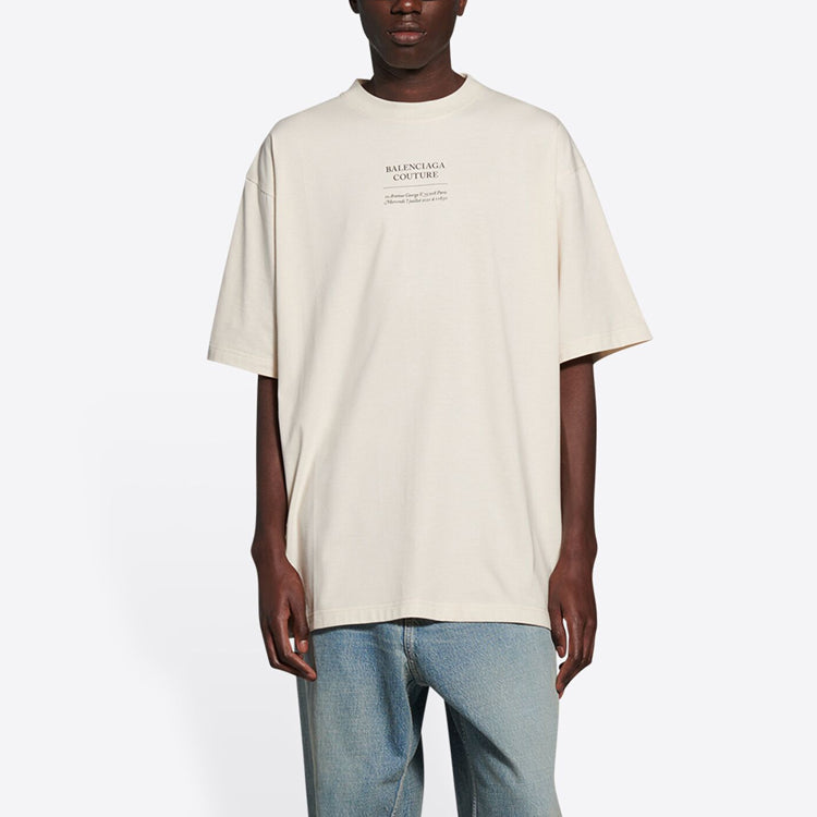 Men's Balenciaga FW21 Alphabet Printing Short Sleeve Beige 651795TJV909054