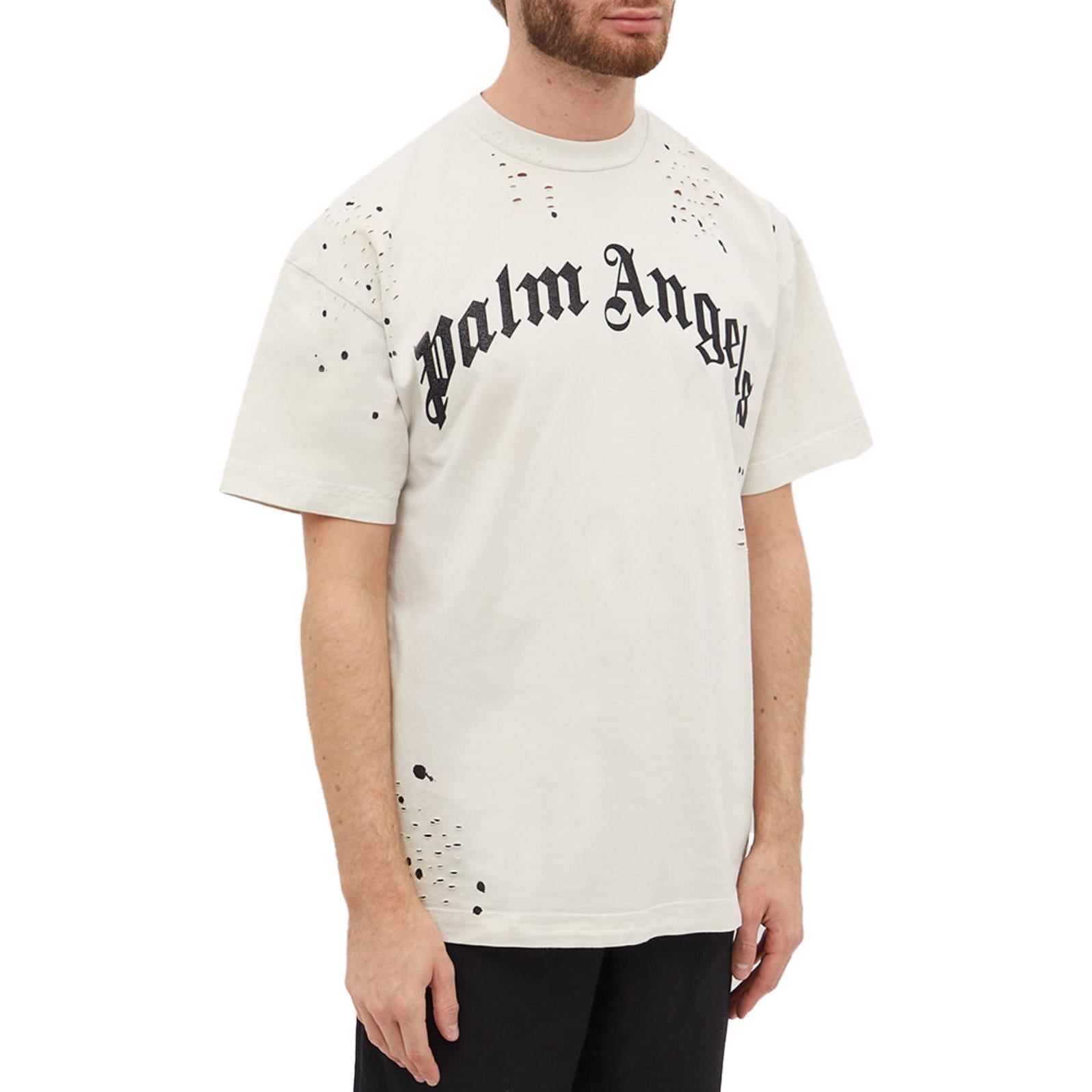Palm Angels Glittered Logo Classic T-Shirt 'Off White' PMAA072F22JER0050310