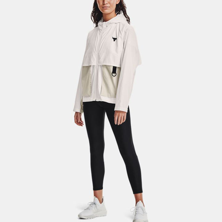 (WMNS) Under Armour Project Rock Woven Hooded Jacket White 1361076-112