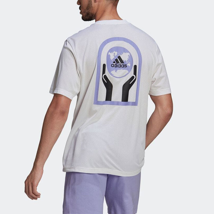 Men's adidas Mesh Breathable Large Logo Round Neck Short Sleeve Japanese Version White T-Shirt HB6556