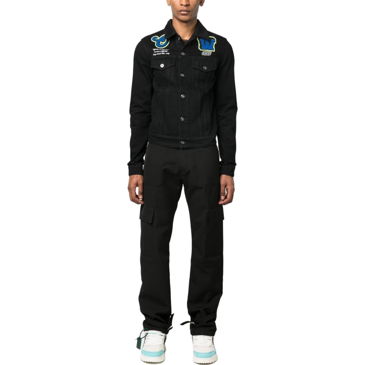 Off-White Varsity Patch Denim Jacket 'Black Blue' OMYE084S23DEN0021069