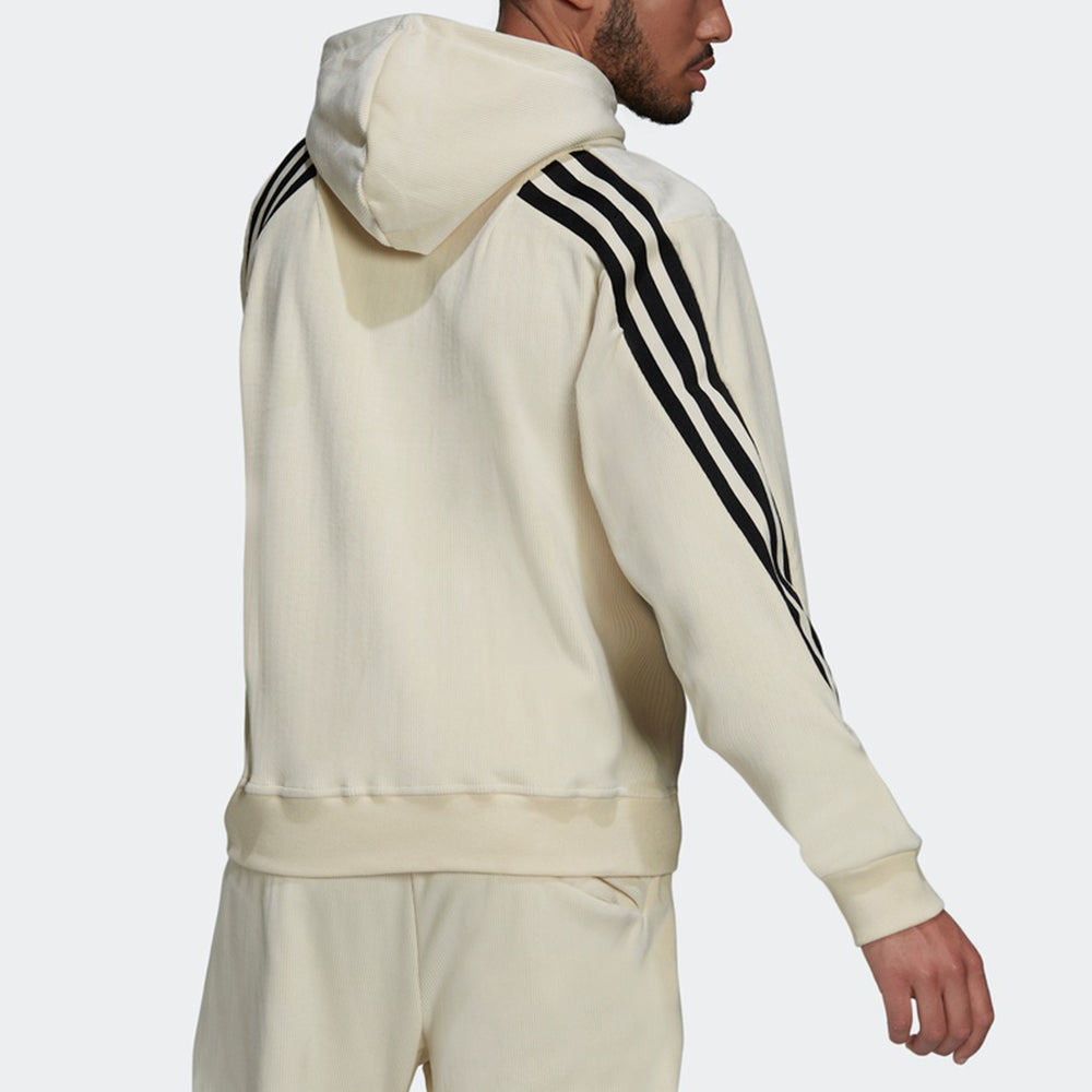 adidas Back Stripe Velvet Hooded Logo Jacket Creamy 'White' H47895