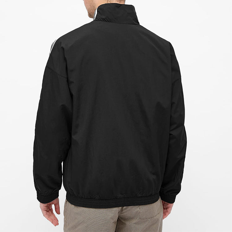 Men's adidas originals Stripe Logo Loose Stand Collar Sports Jacket Autumn Black H41391