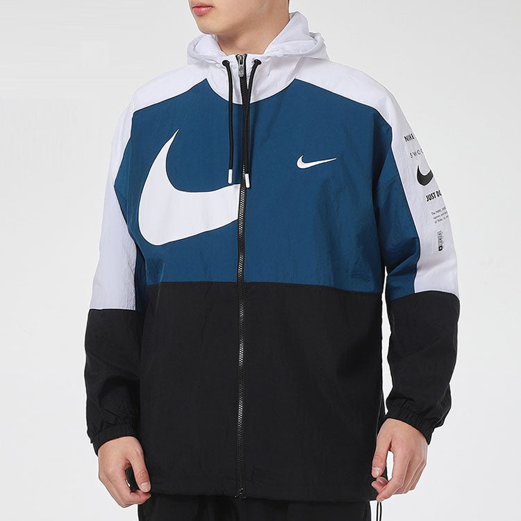 Nike Sportswear Swoosh Contrast Color Stitching Sports hooded Woven Jacket Blue DJ8038-401
