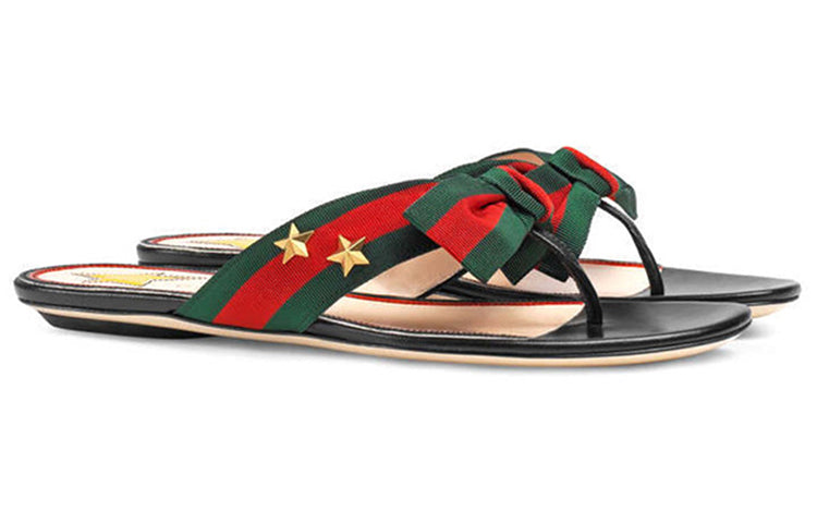 (WMNS) Gucci Leather Web Bow Accent G-Thong Sandals 'Black' 433565-H5QA0-8490