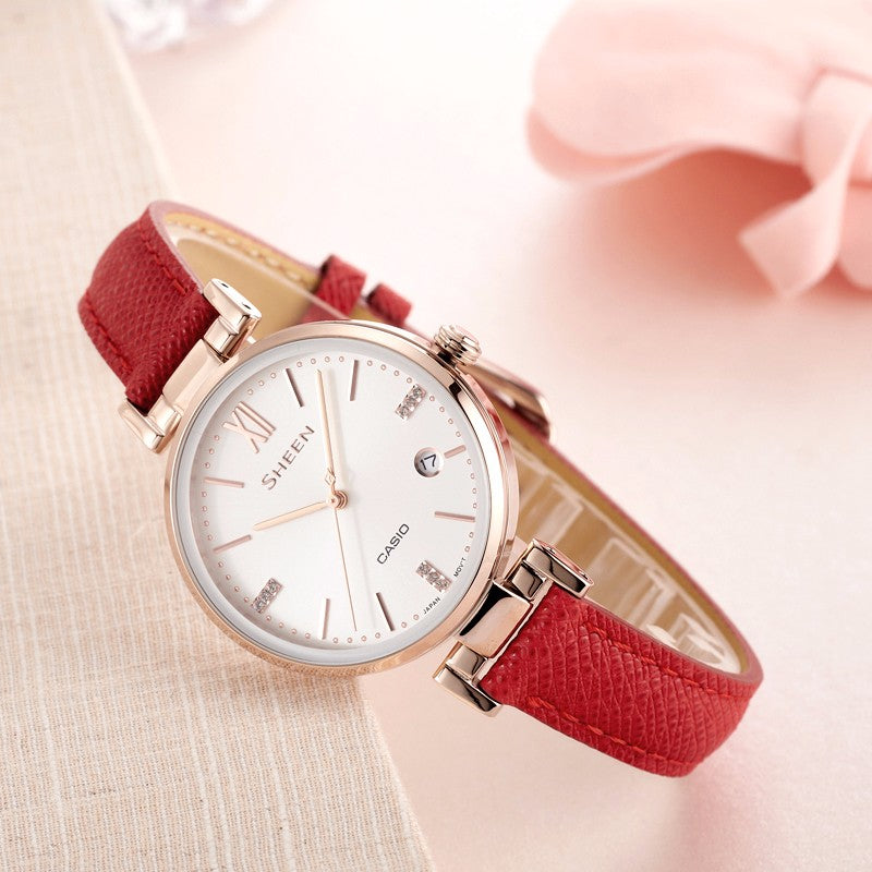 CASIO Waterproof SHEEN Quartz Sapphire Crystal Red Analog SHE-4053CGL-7AU