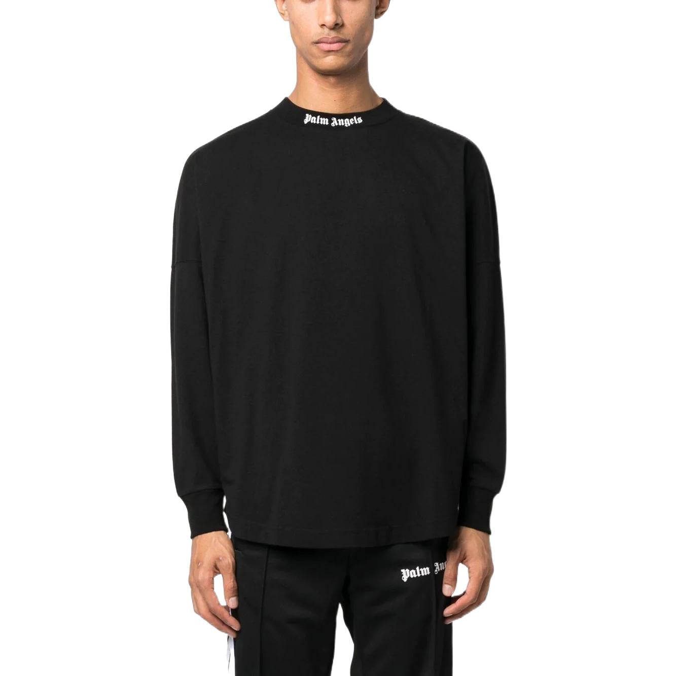 Palm Angels FW22 Logo Mock Neck Longsleeve T-Shirt 'Black White' PMAB001C99JER0041001