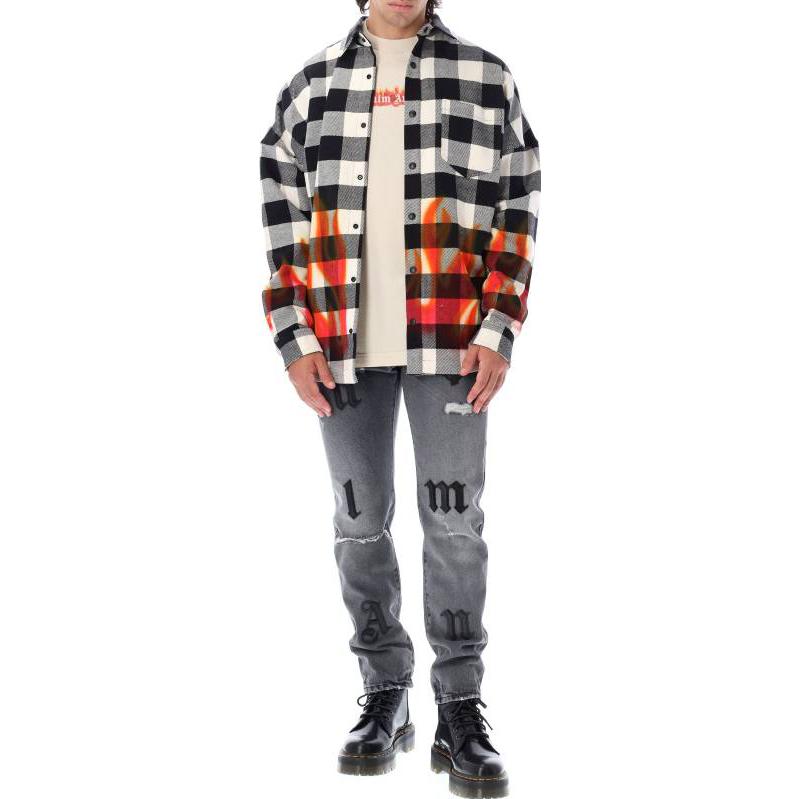 Palm Angels FW22 Burning Logo Overshirt 'Black Red' PMGA024F22FAB0021025