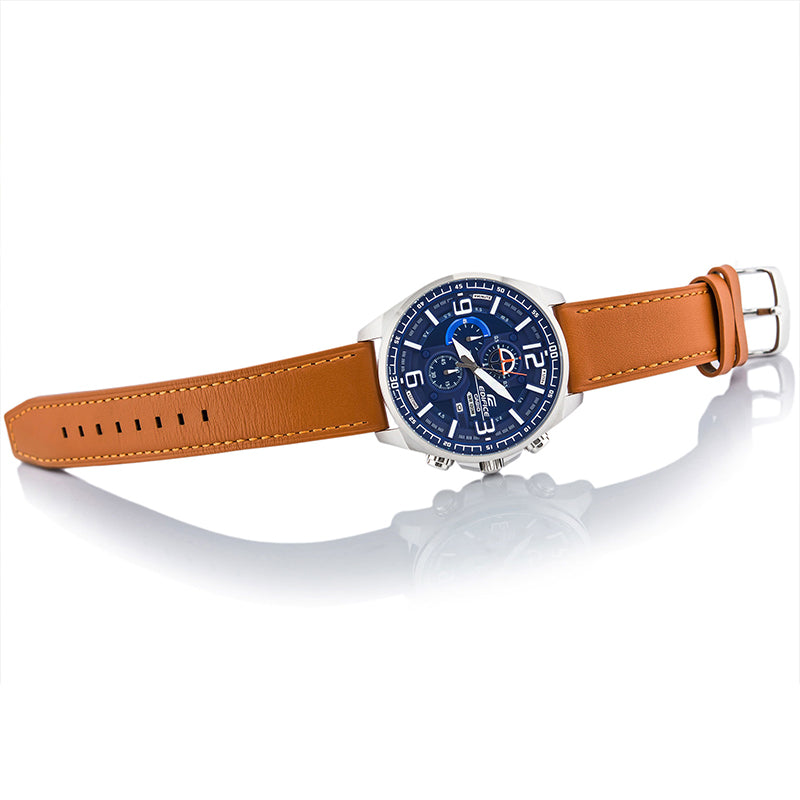 CASIO EDIFICE Blue DialBrown Strap Blue DialBrown Strap Mens BlueBrown Analog EFR-555L-2A