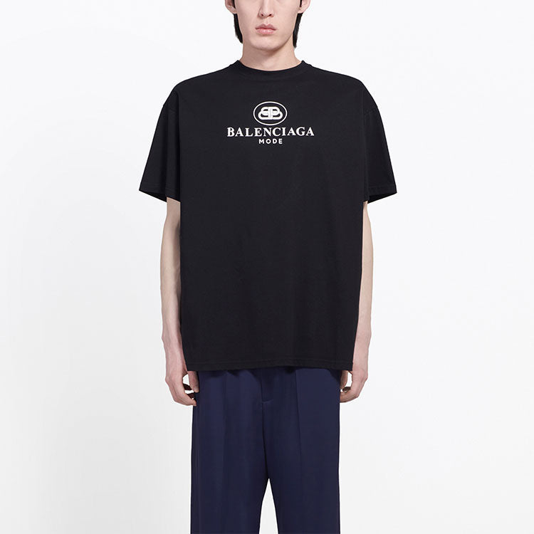 Men's Balenciaga SS21 B Alphabet logo Pattern Short Sleeve Black 570803TFV761000