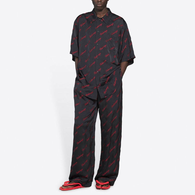 Balenciaga Minimal Short Sleeve Shirt 'Black Red' 658841TKO521076