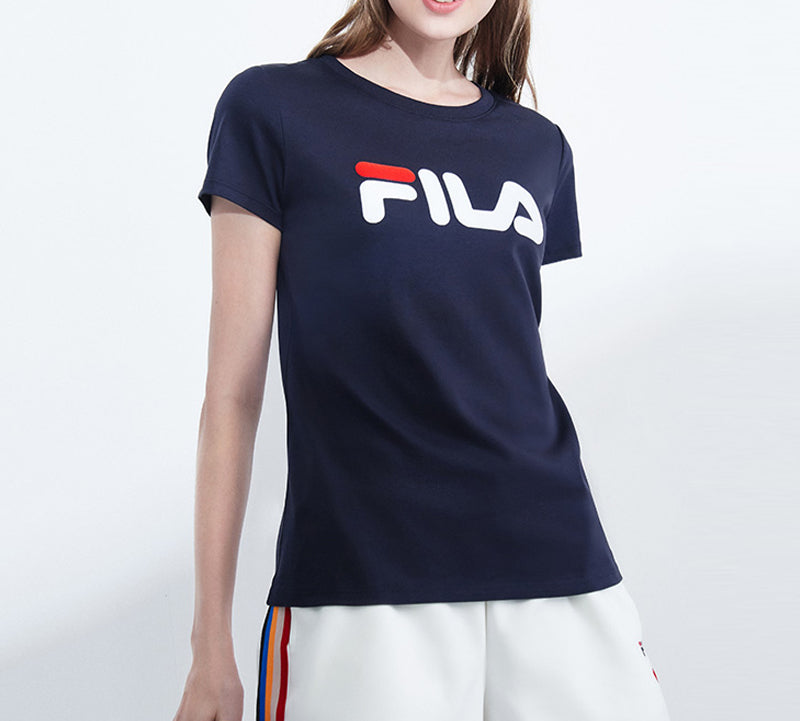 (WMNS) FILA Logo Alphabet Printing Short Sleeve Blue F61W018108F-NV
