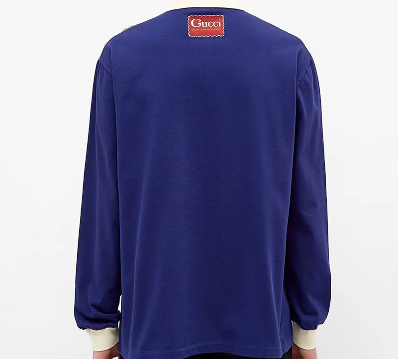 Gucci Color Matching Long Sleeve Polo Shirt For Men Blue 613844-XJCGR-4449