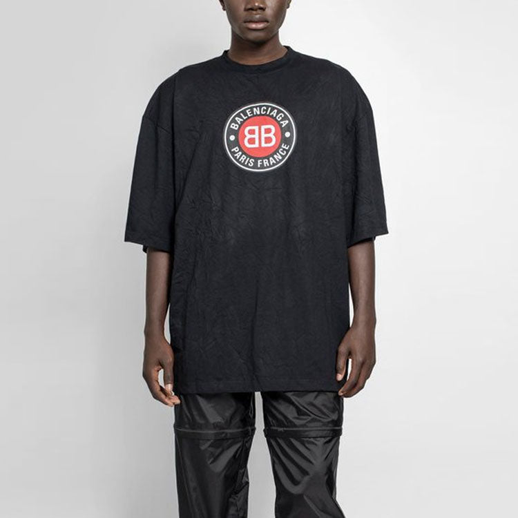 Men's Balenciaga Circular BB Alphabet Logo Short Sleeve Black 641614TJV761000