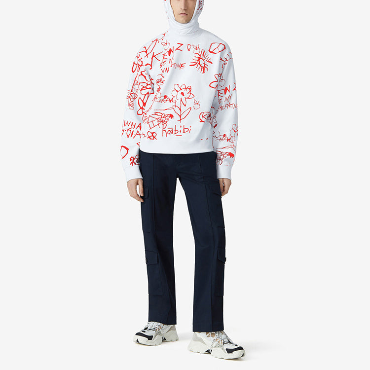 Men's KENZO SS21 Valentine's Day Series Painting Printing Round Neck Pullover White FB55SW0084MO-01B