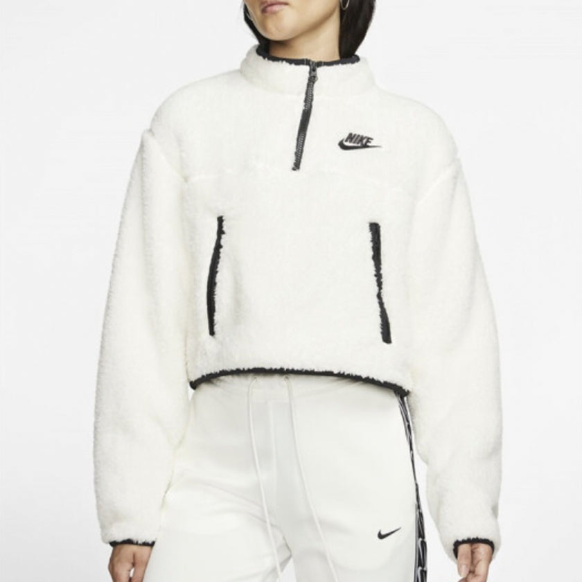 (WMNS) Nike Sportswear AS Nike Sportswear FLC QZ Crop Plush Jacket White CJ6283-110